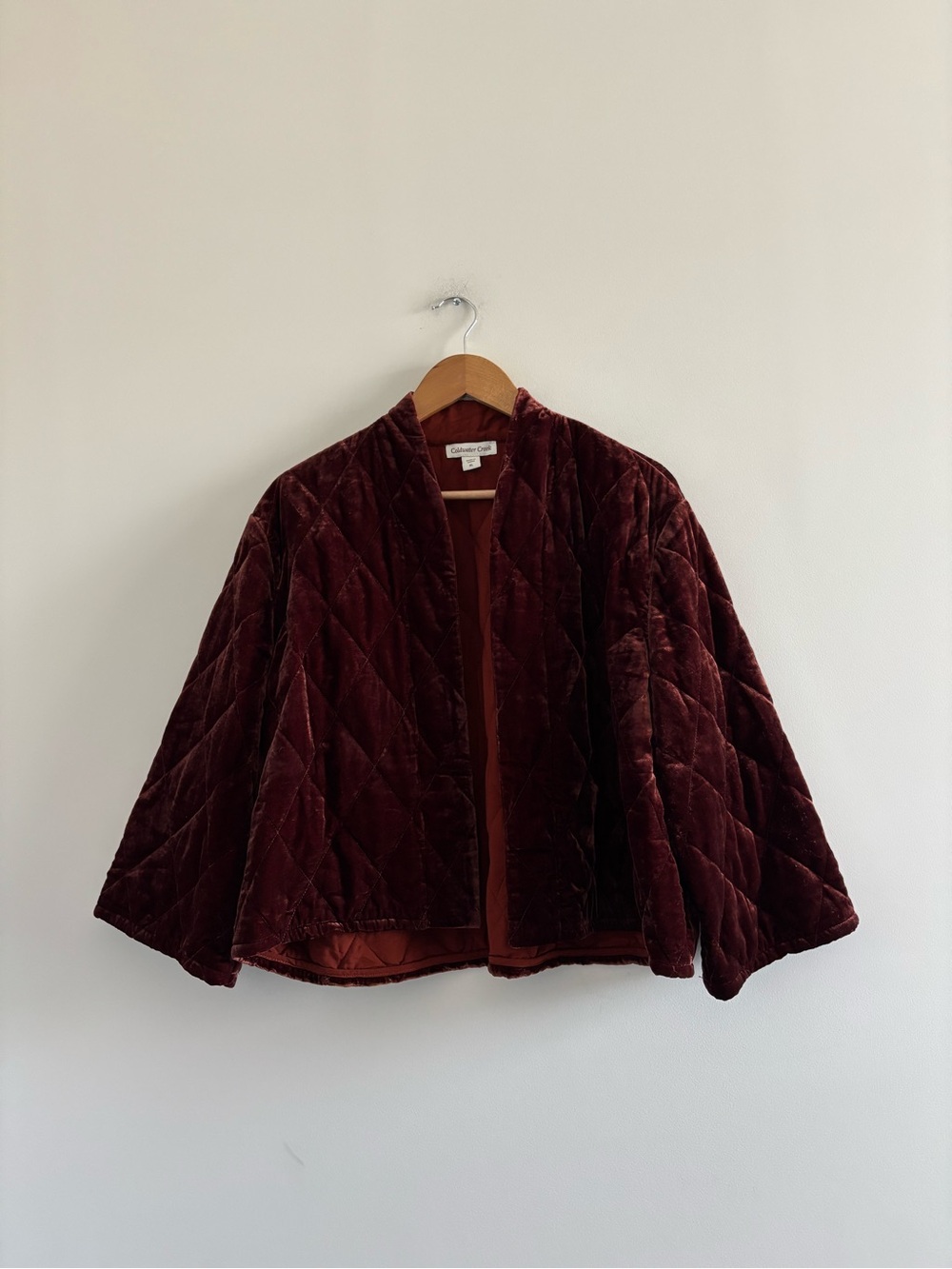 VTG Coldwater Creek Velvet Jacket Brown Quilted Open Women XL Artsy Minimalist